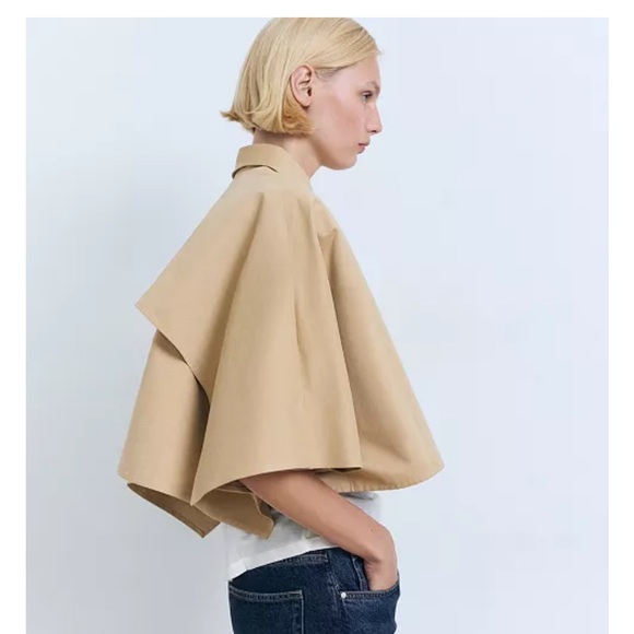 Mango Tan Cropped Cape Jacket with Button Details - Picture 5 of 6